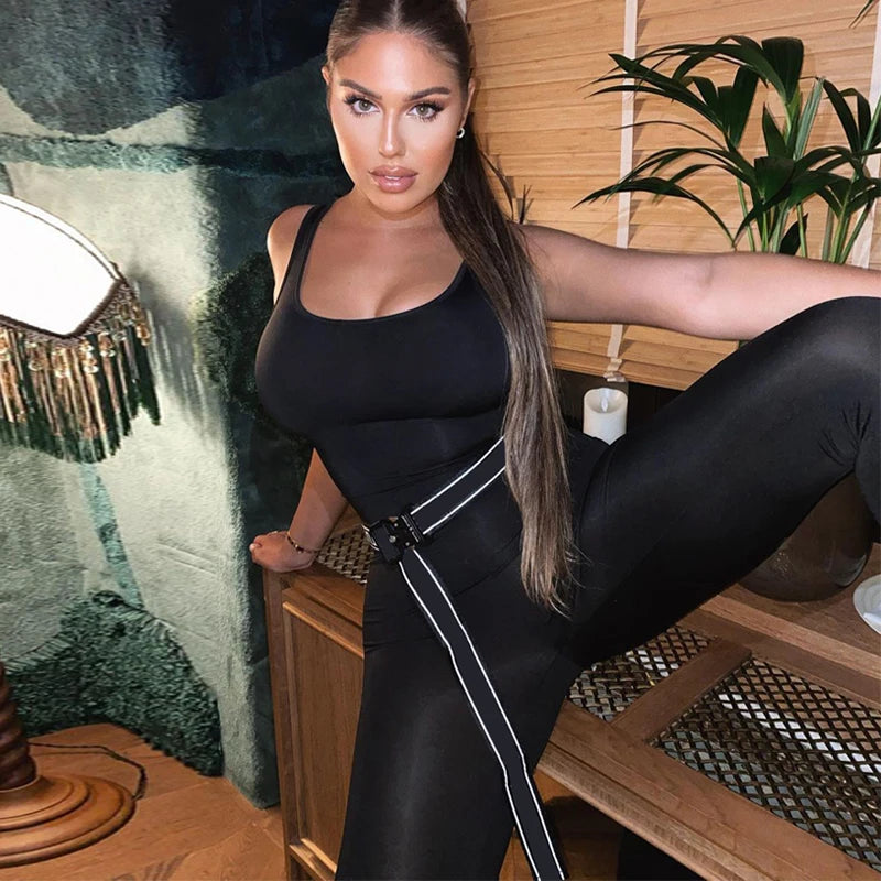 Women's Sleeveless Hollow Out Solid Jumpsuit