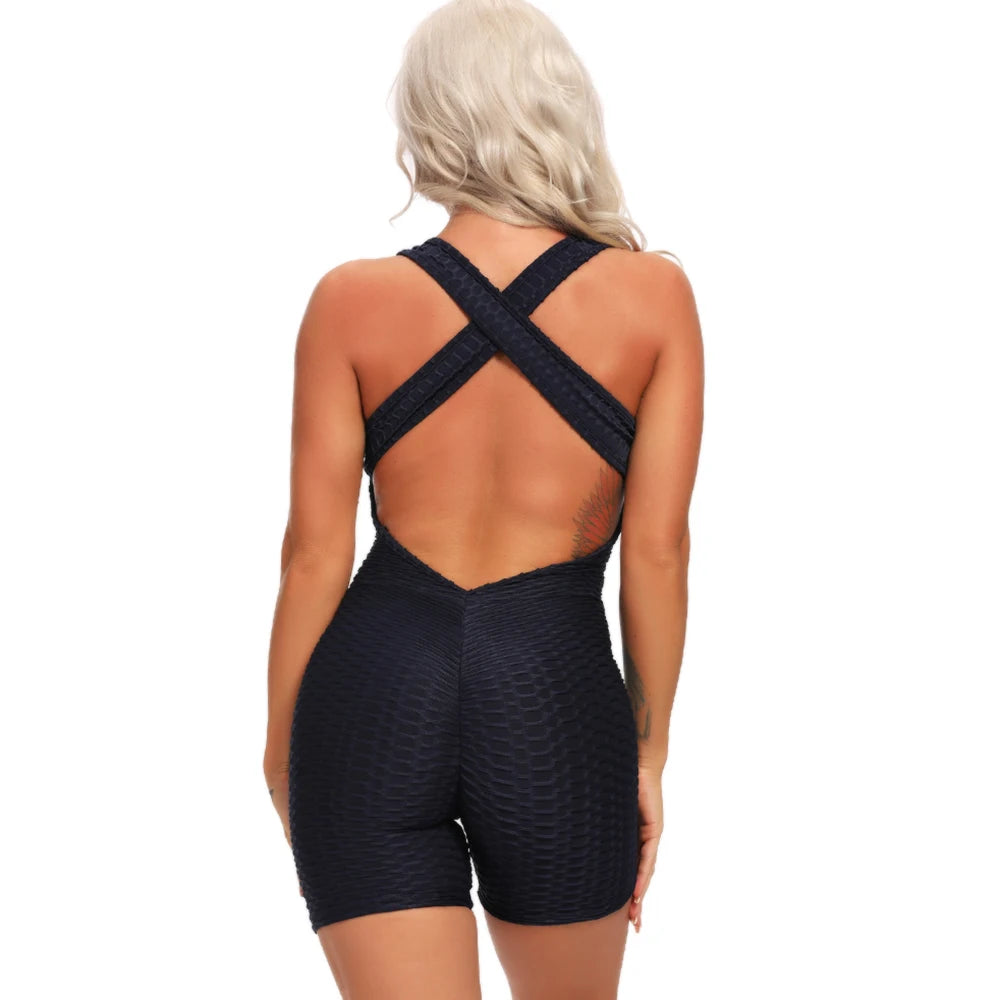 Women's Sexy Fitness Backless Halter Romper Bodysuit