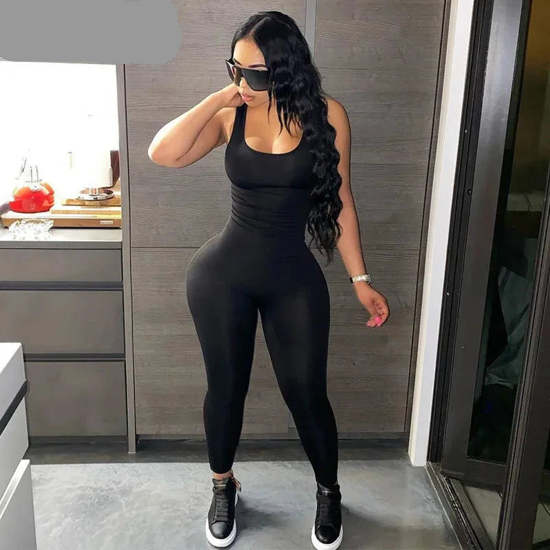 Women's Sleeveless Hollow Out Solid Jumpsuit