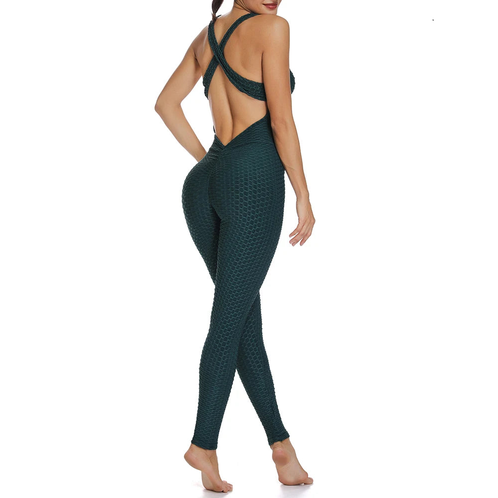 Women's Sexy Fitness Backless Halter Romper Bodysuit
