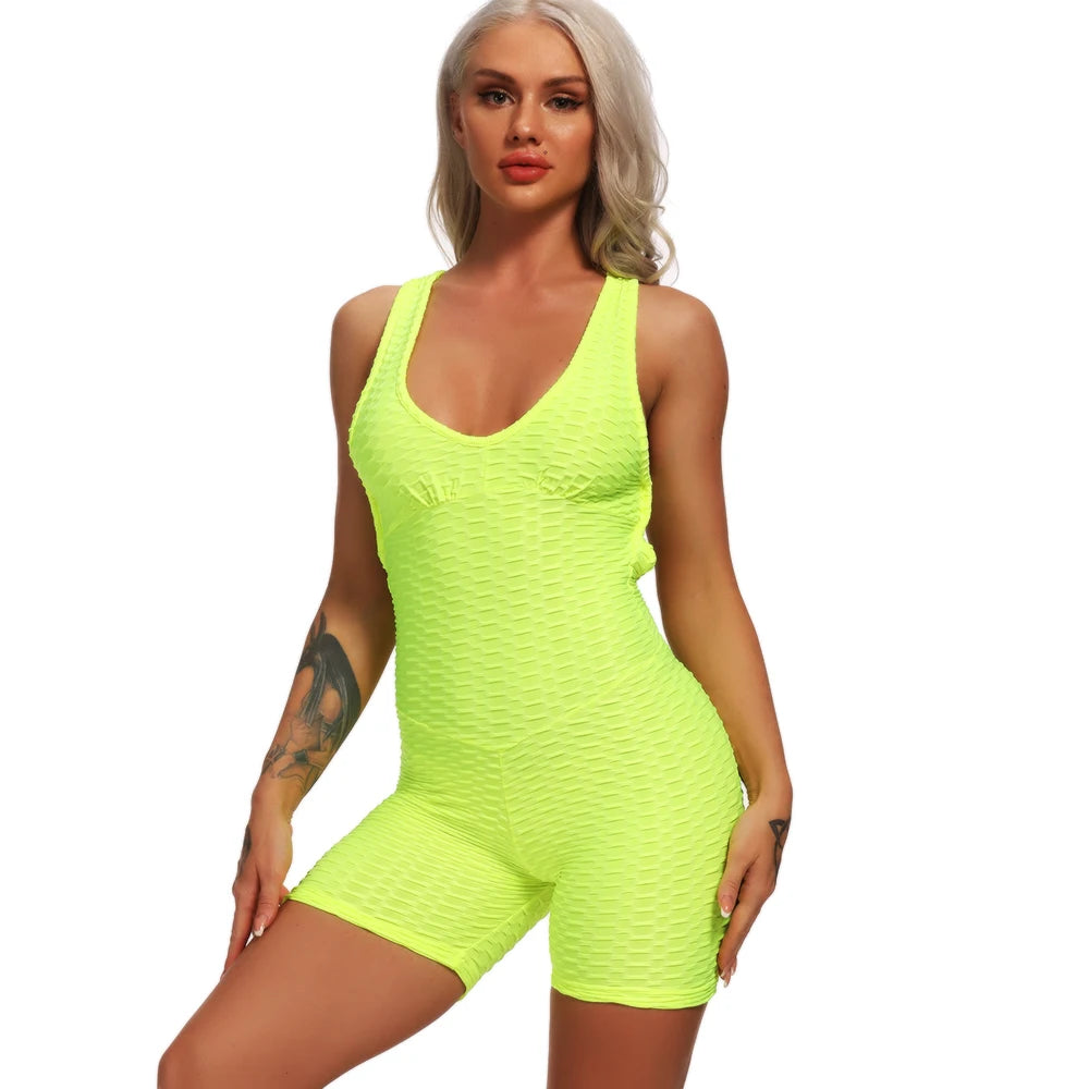Women's Sexy Fitness Backless Halter Romper Bodysuit