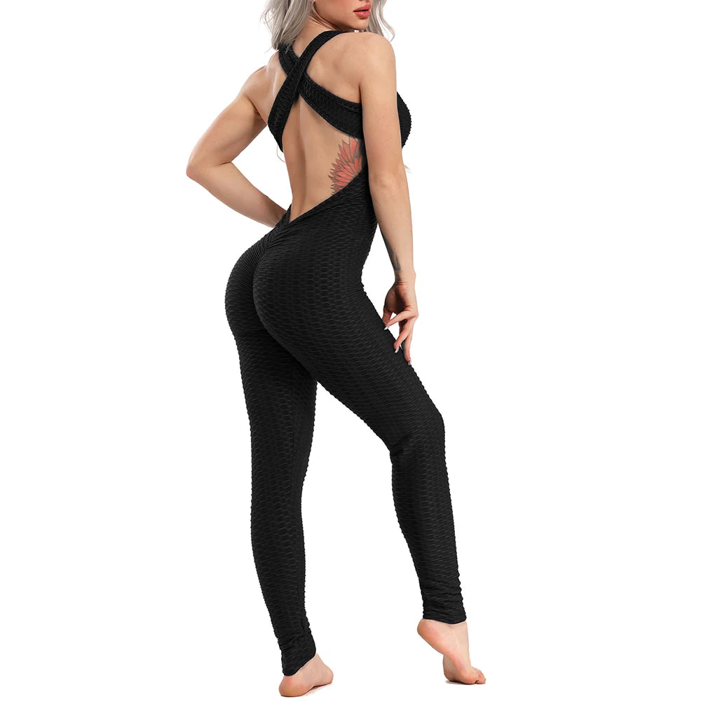 Women's Sexy Fitness Backless Halter Romper Bodysuit