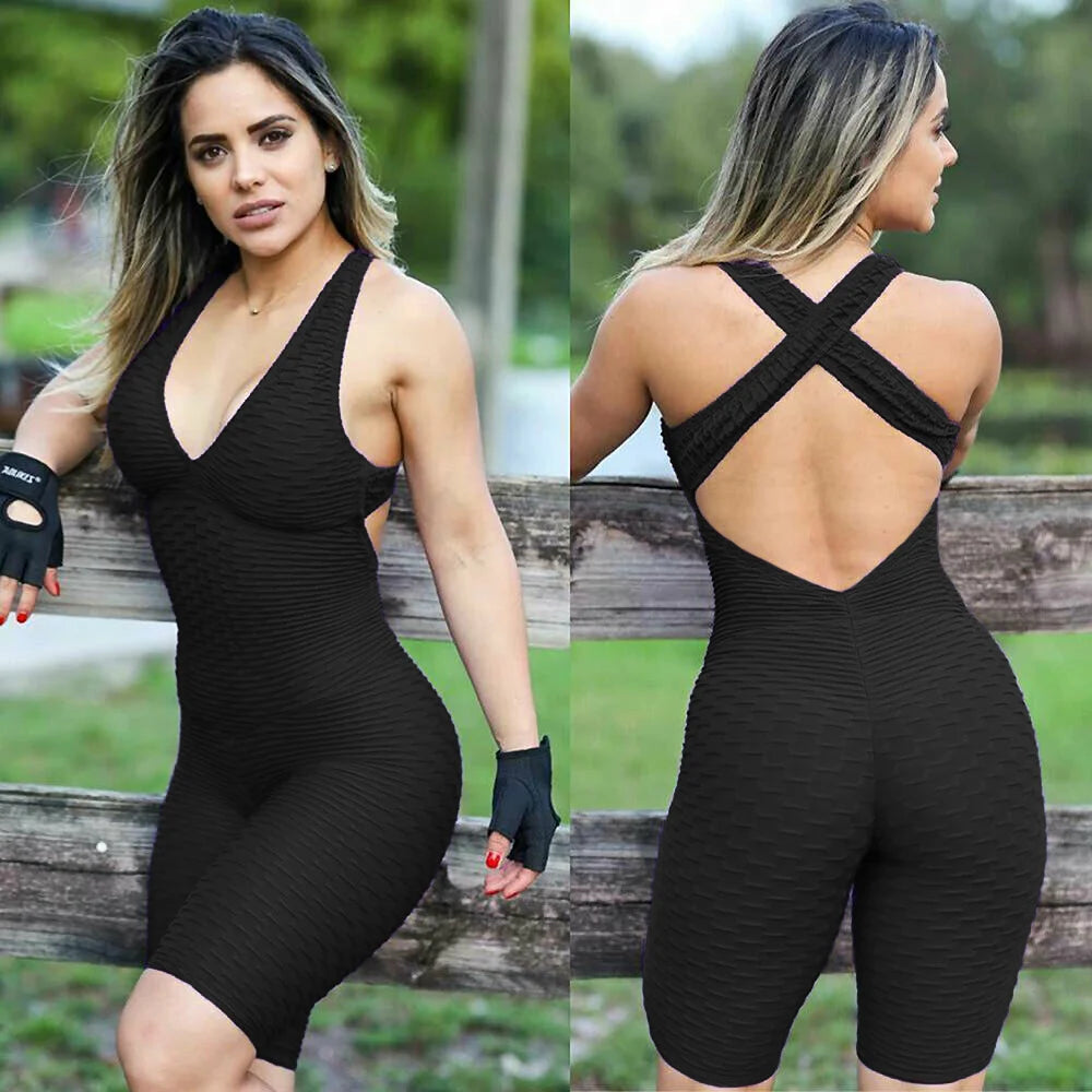 Women's Sexy Fitness Backless Halter Romper Bodysuit