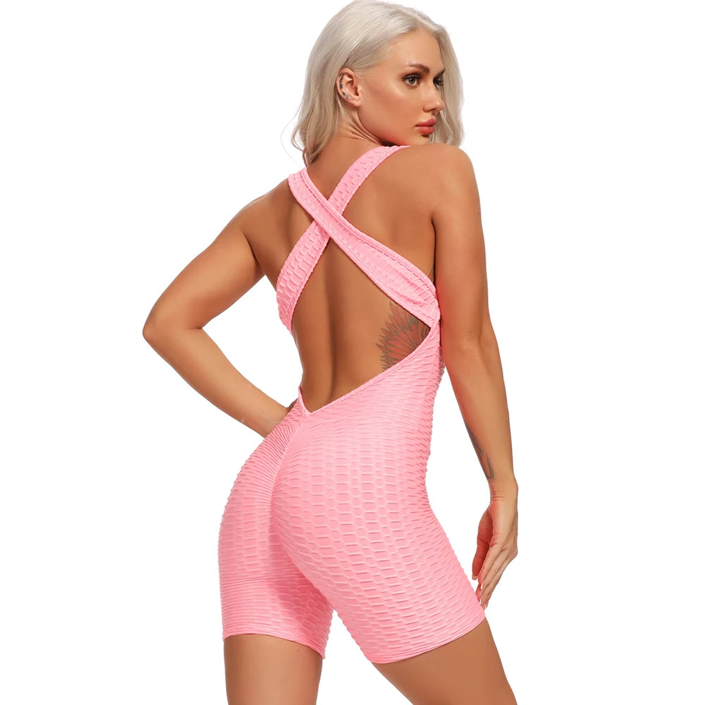 Women's Sexy Fitness Backless Halter Romper Bodysuit