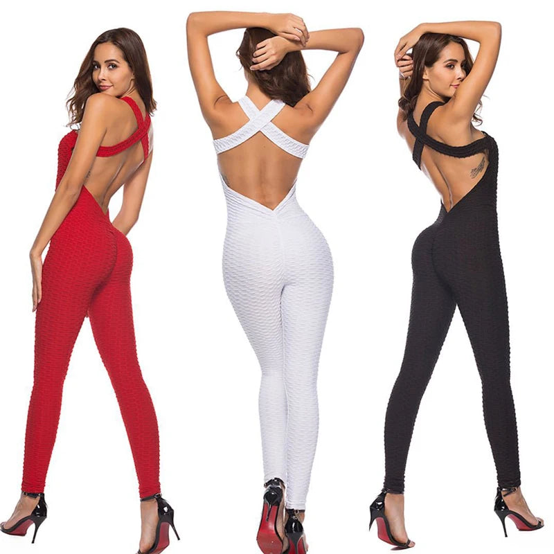 Women's Sexy Fitness Backless Halter Romper Bodysuit
