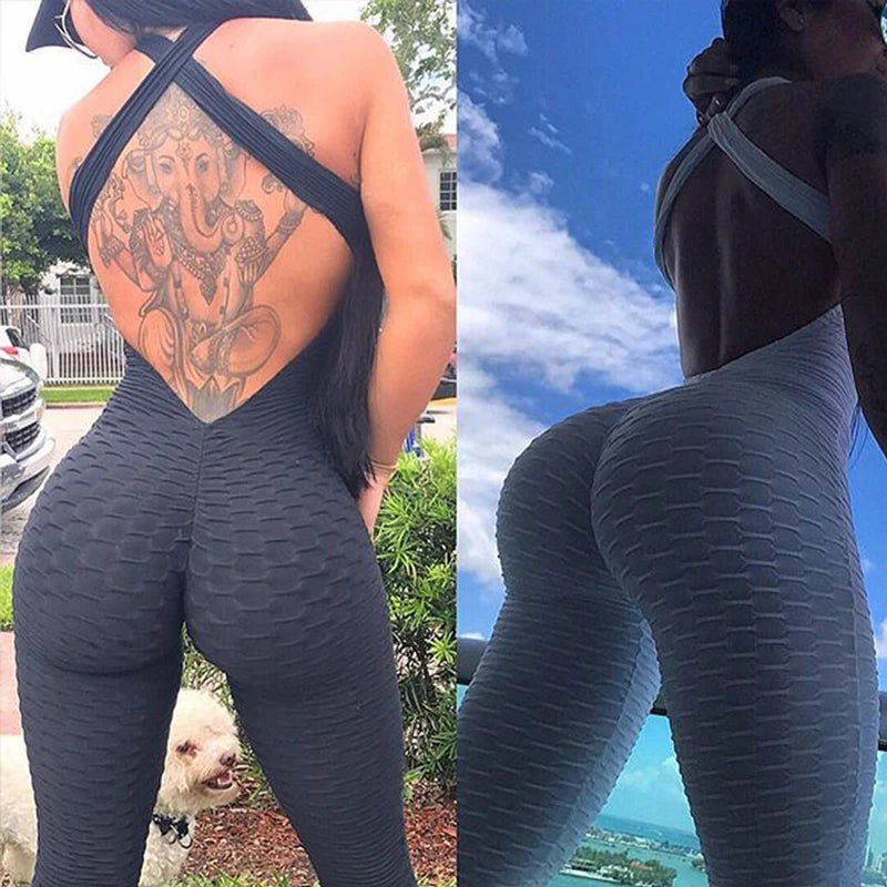 Women's Sexy Fitness Backless Halter Romper Bodysuit