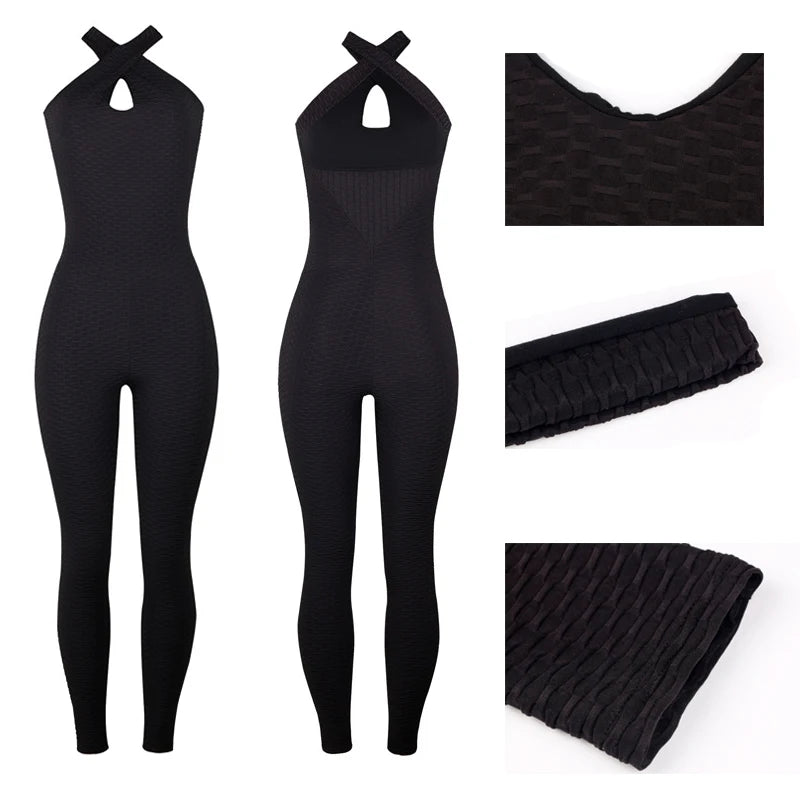 Women's Sexy Fitness Backless Halter Romper Bodysuit