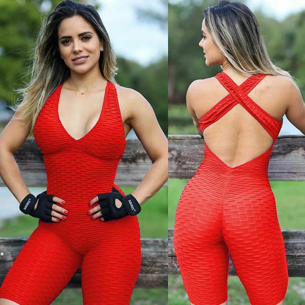 Women's Sexy Fitness Backless Halter Romper Bodysuit