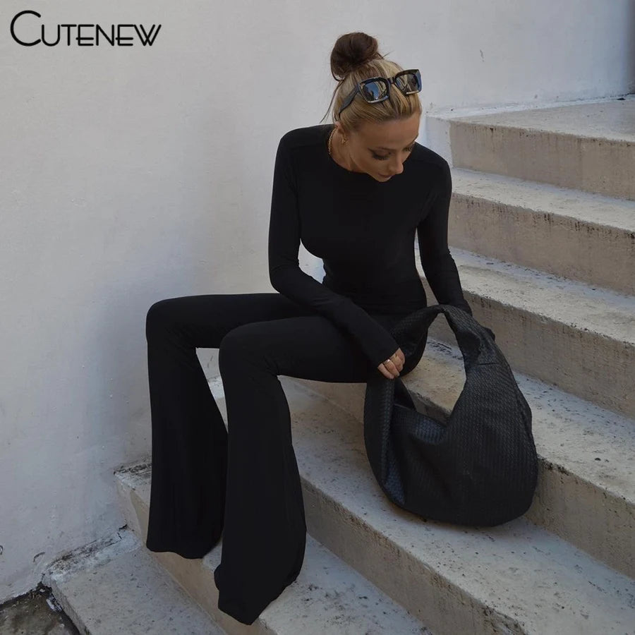 Women's Solid Black Sexy Backless Wide Leg Jumpsuit