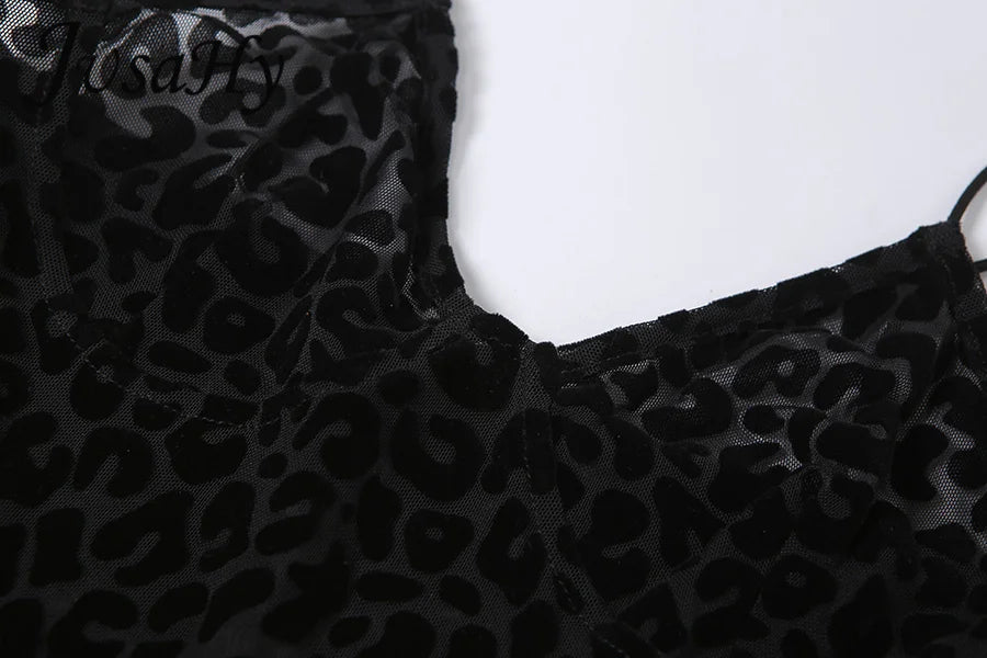 Women's Leopard Print Flocking Sleeveless Jumpsuit