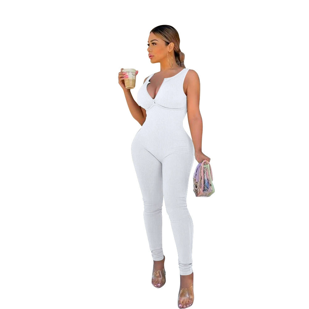 New Arrival Cross-Border Fashion European and American Women's Clothing Pure Color Backless Siamese Sleeveless Pants