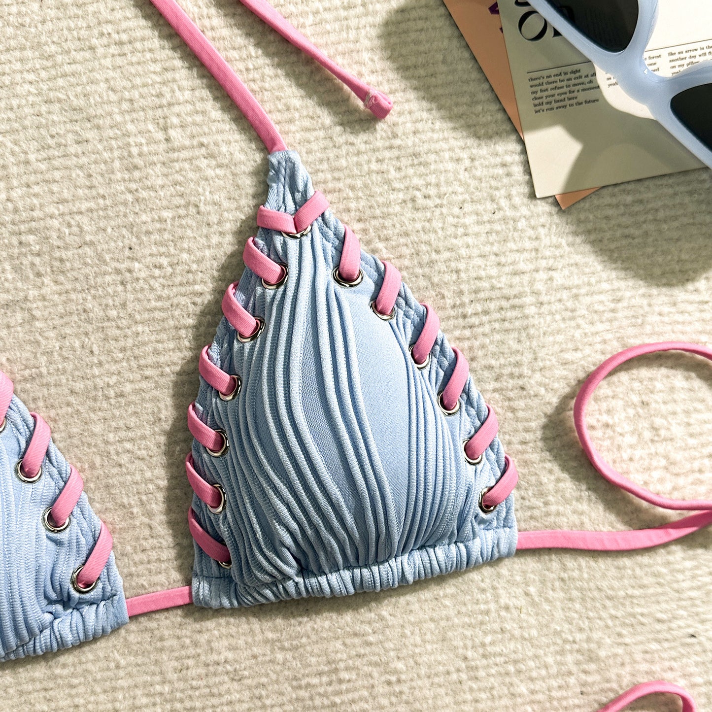 Halter Wrinkled Weave Bikini Women Swimwear