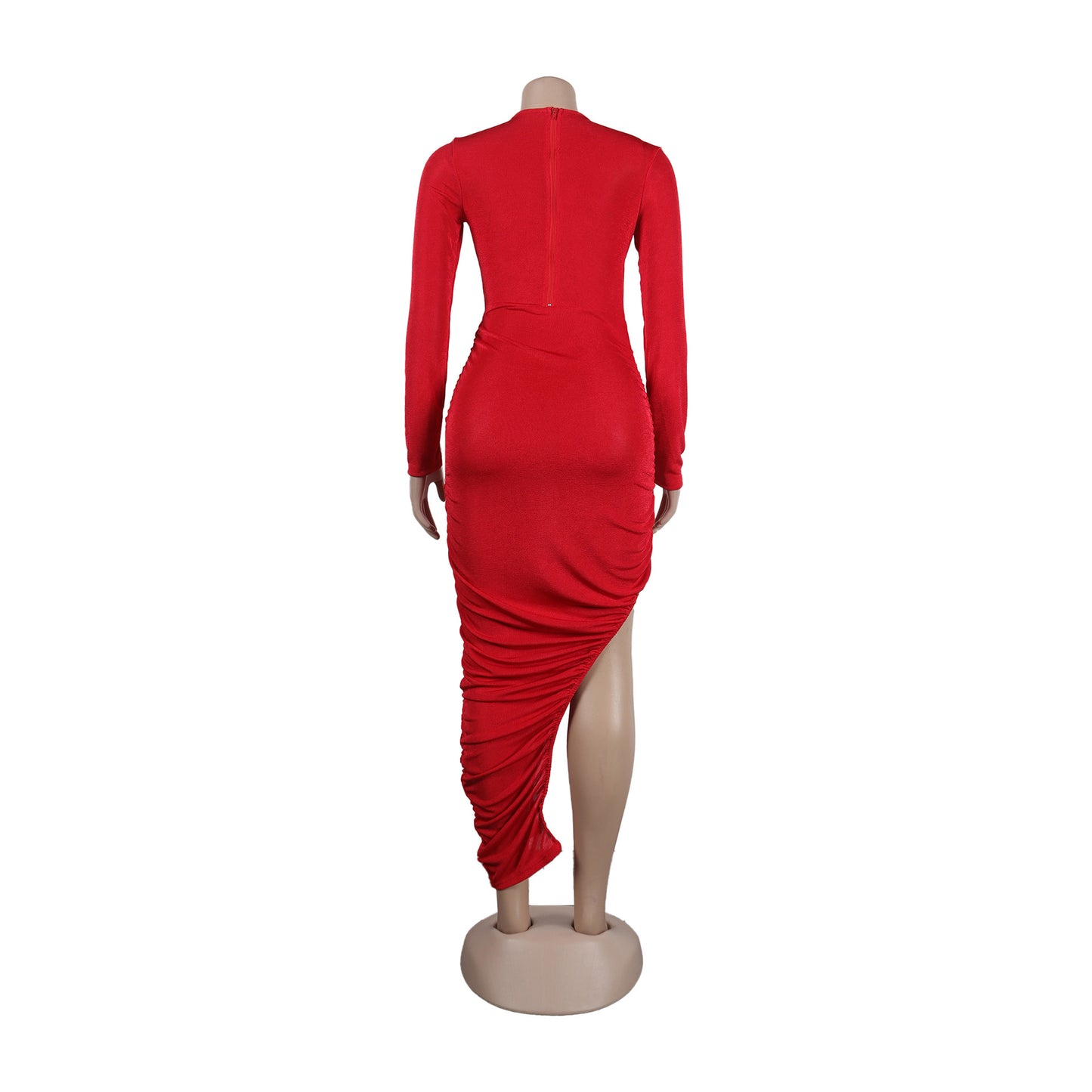 Women Wrap Cutout High Side Split Long Sleeve O-neck Maxi Dress.