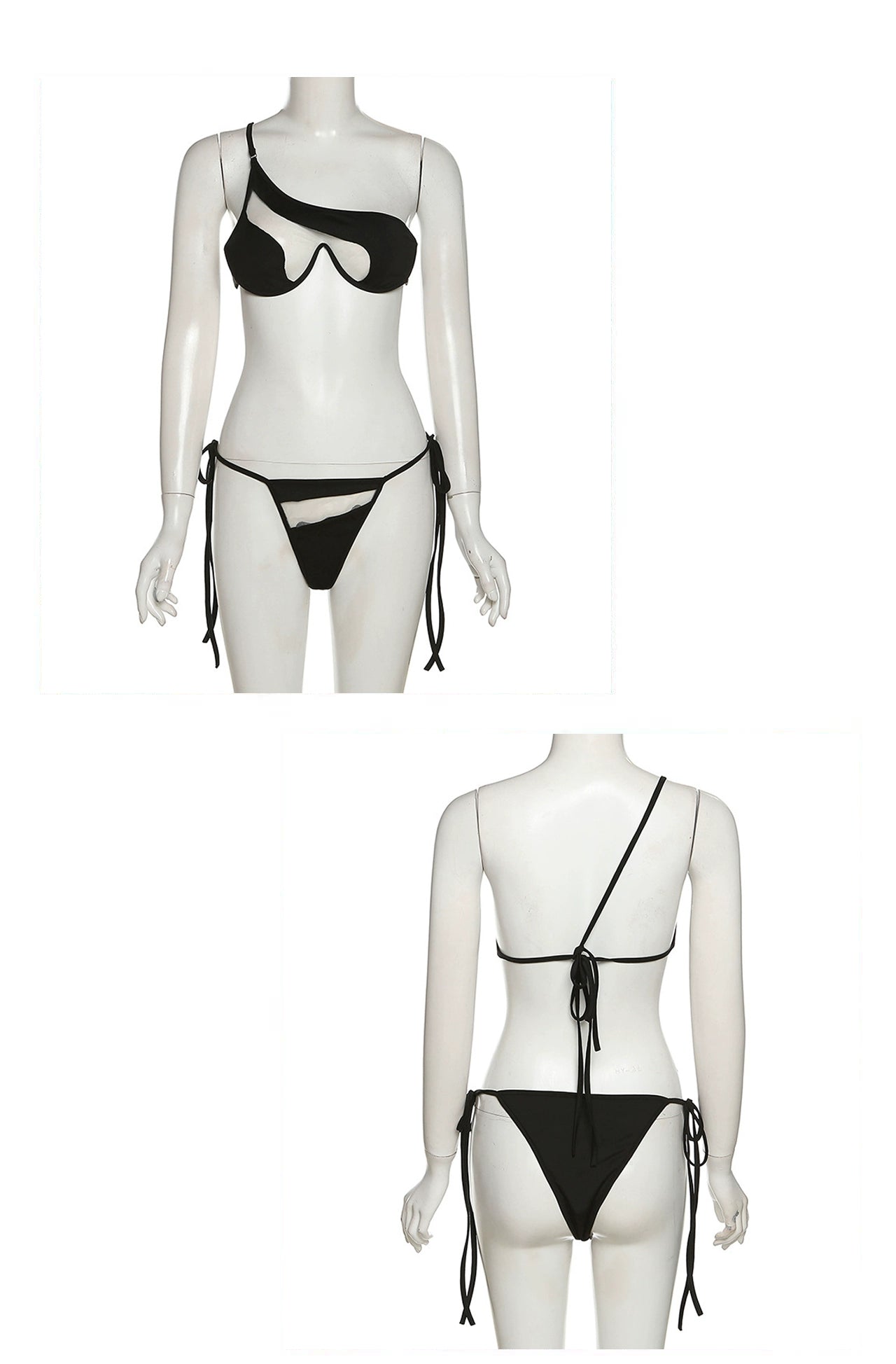 Sexy Separates One-Shoulder Sheer Mesh Bikini Black Swimming Suit