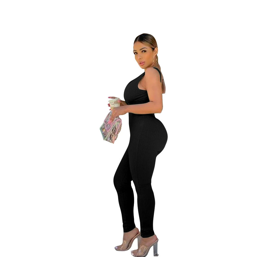 New Arrival Cross-Border Fashion European and American Women's Clothing Pure Color Backless Siamese Sleeveless Pants