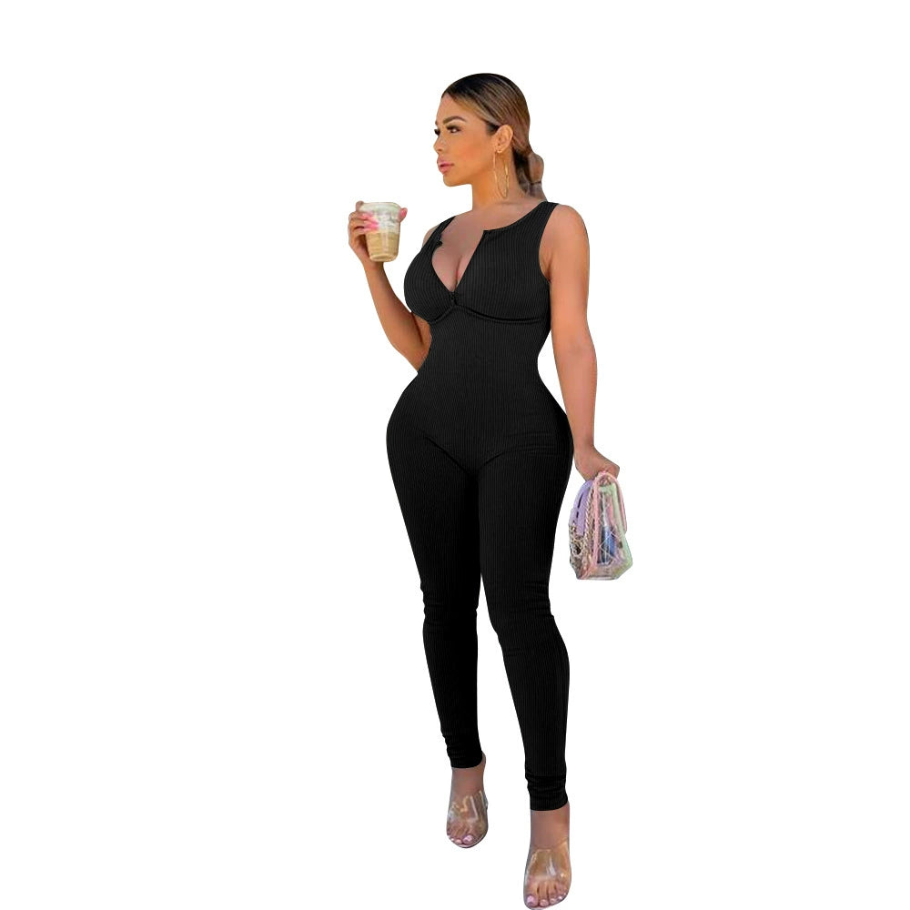 New Arrival Cross-Border Fashion European and American Women's Clothing Pure Color Backless Siamese Sleeveless Pants