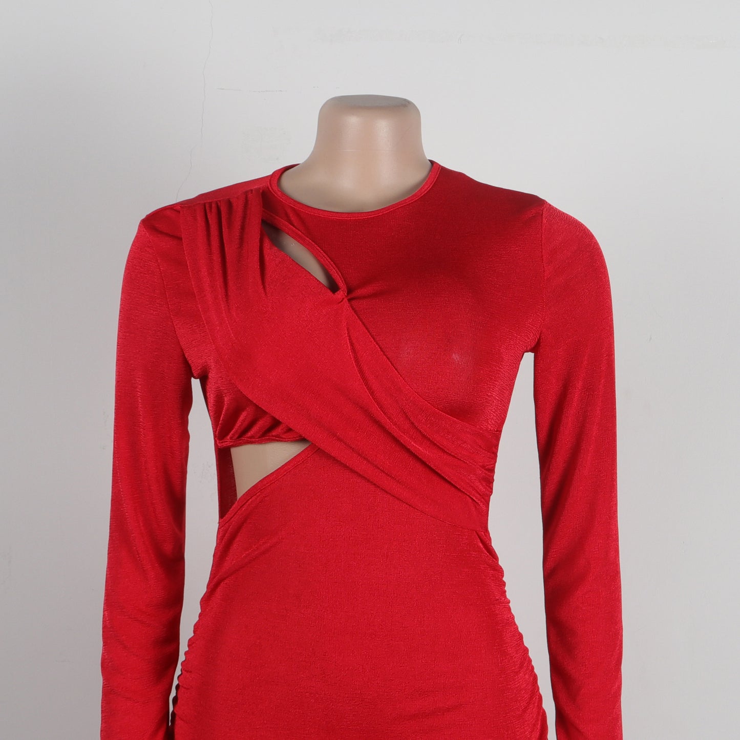 Women Wrap Cutout High Side Split Long Sleeve O-neck Maxi Dress.