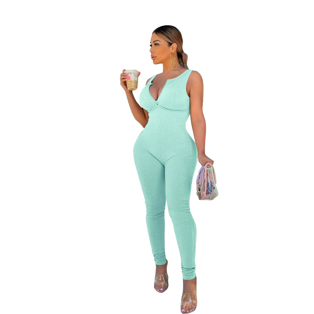 New Arrival Cross-Border Fashion European and American Women's Clothing Pure Color Backless Siamese Sleeveless Pants