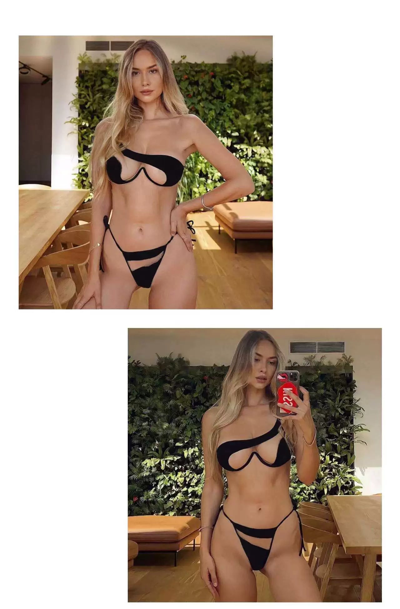 Sexy Separates One-Shoulder Sheer Mesh Bikini Black Swimming Suit