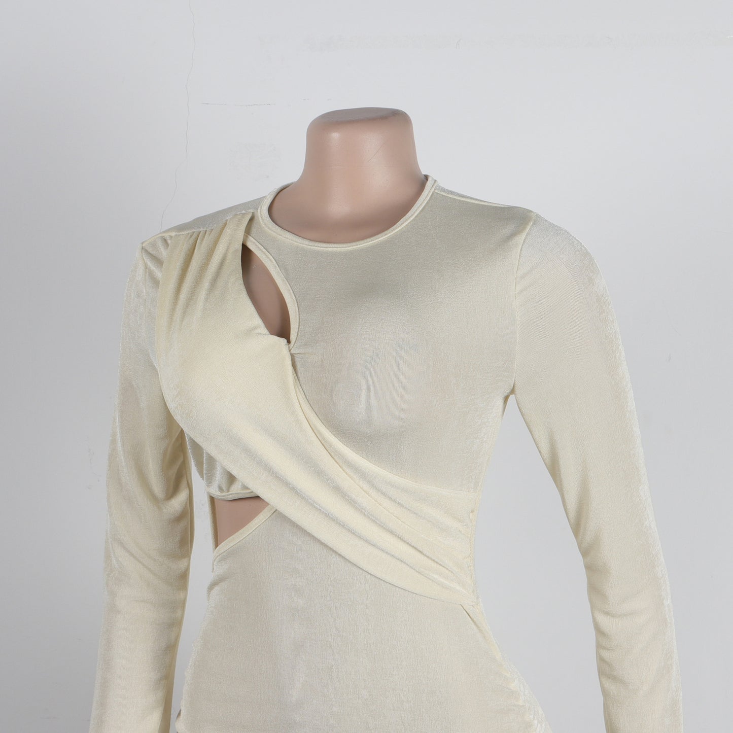 Women Wrap Cutout High Side Split Long Sleeve O-neck Maxi Dress.