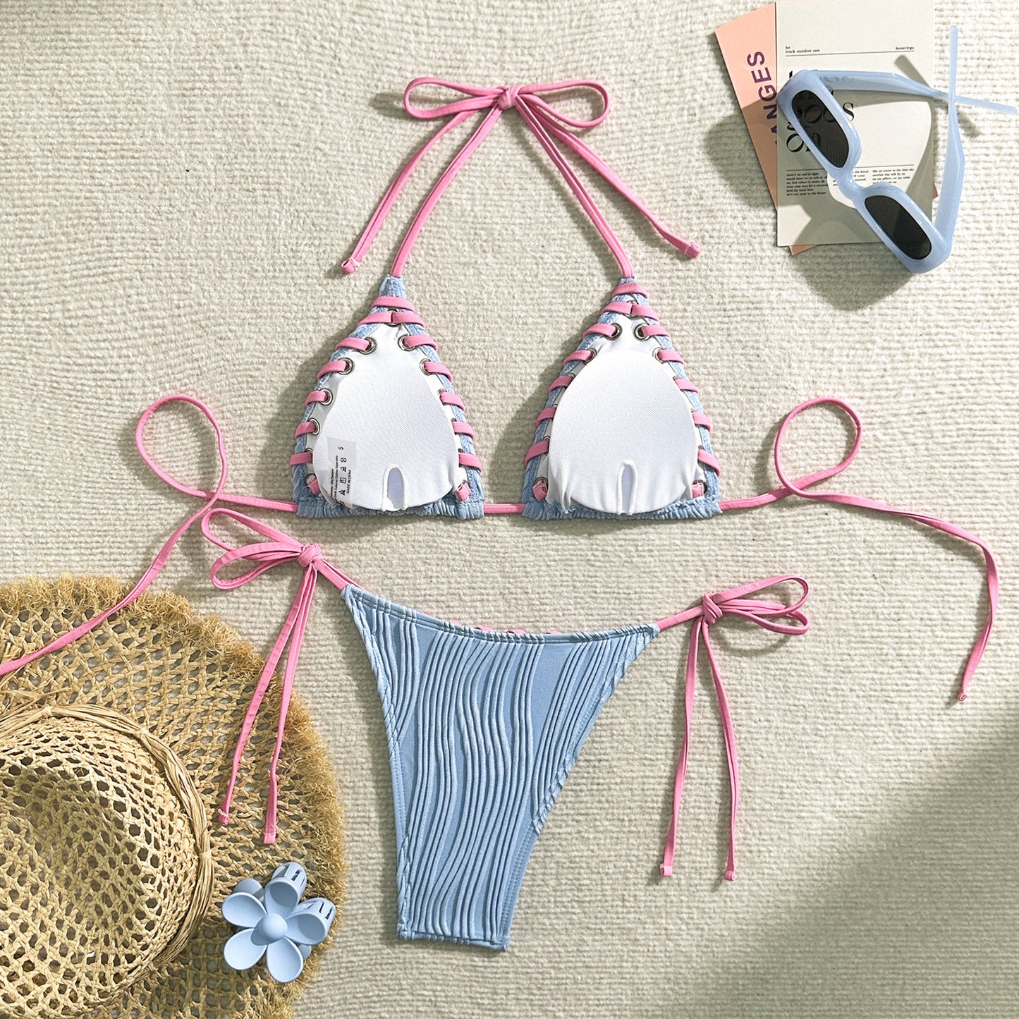 Halter Wrinkled Weave Bikini Women Swimwear