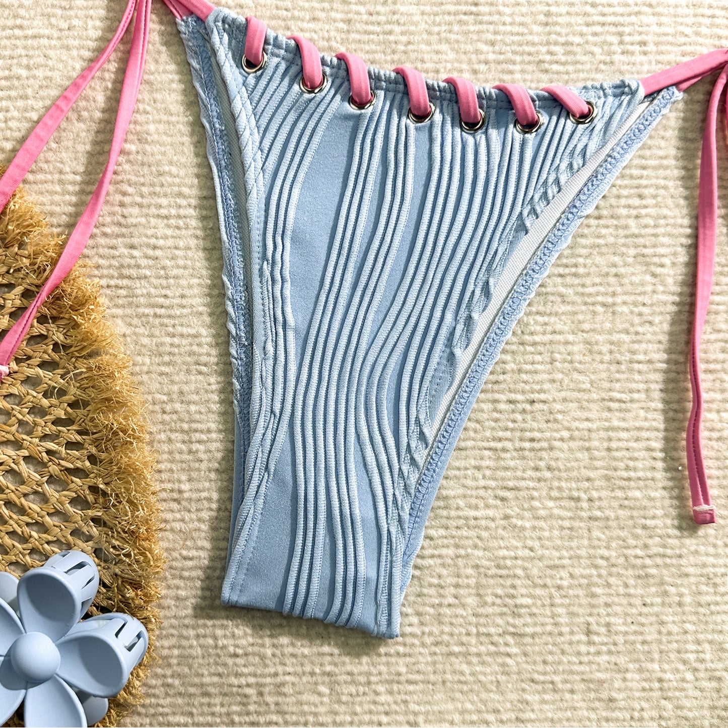 Halter Wrinkled Weave Bikini Women Swimwear