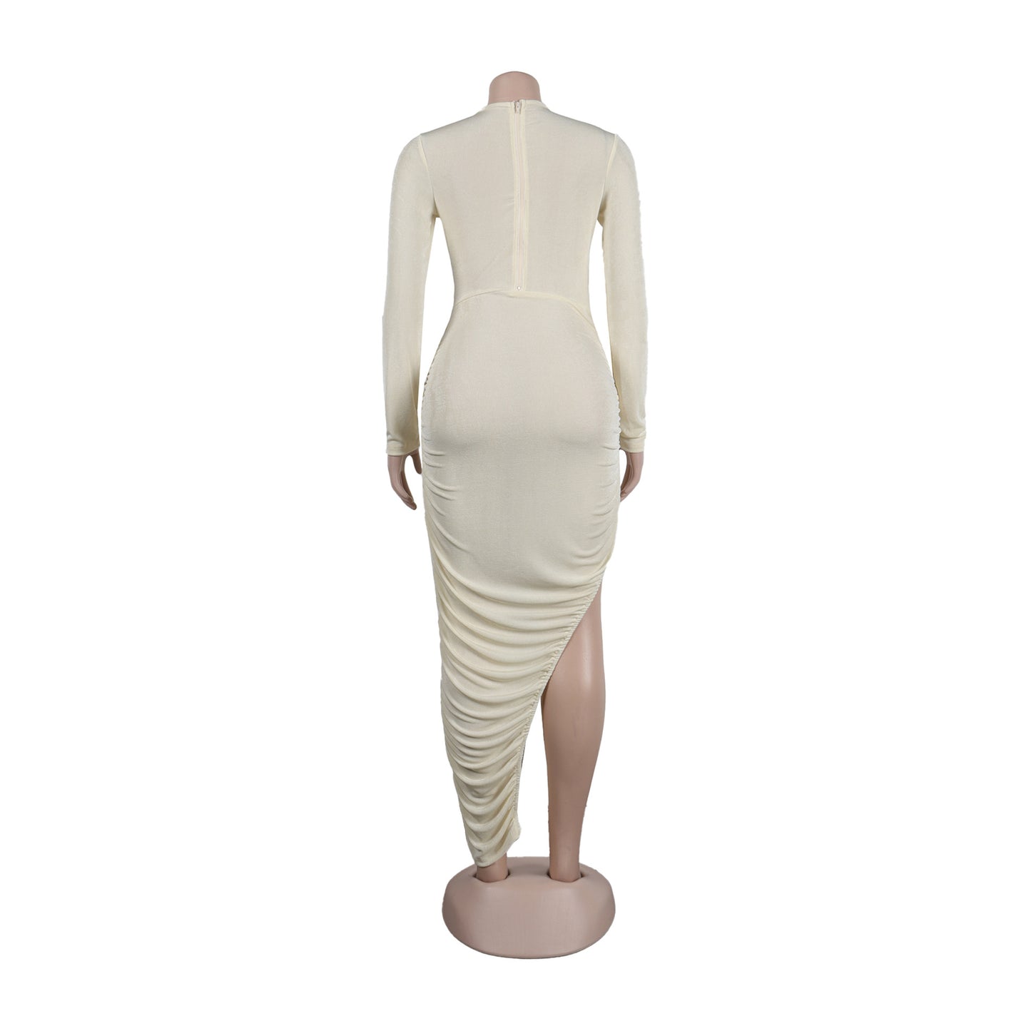 Women Wrap Cutout High Side Split Long Sleeve O-neck Maxi Dress.