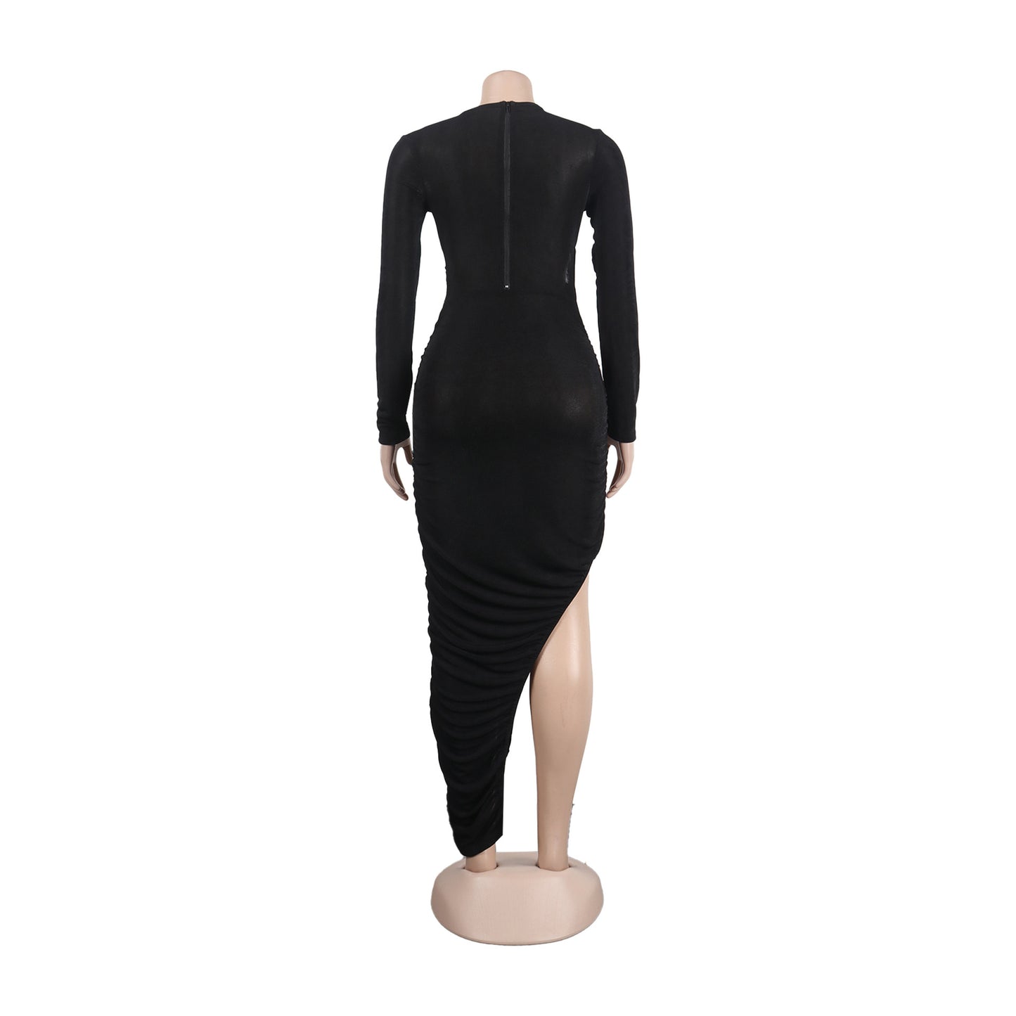 Women Wrap Cutout High Side Split Long Sleeve O-neck Maxi Dress.