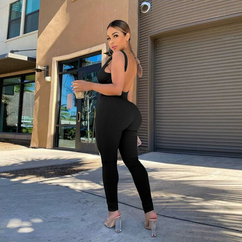 New Arrival Cross-Border Fashion European and American Women's Clothing Pure Color Backless Siamese Sleeveless Pants