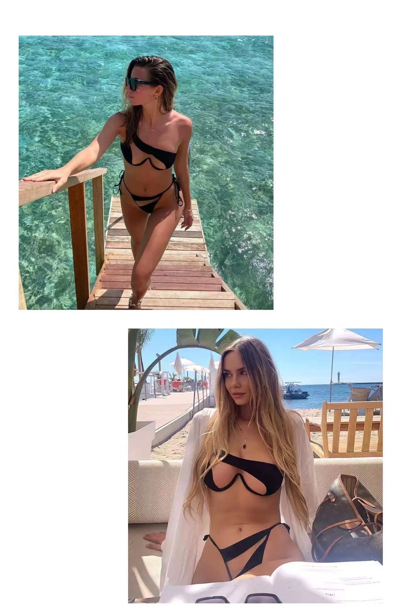 Sexy Separates One-Shoulder Sheer Mesh Bikini Black Swimming Suit
