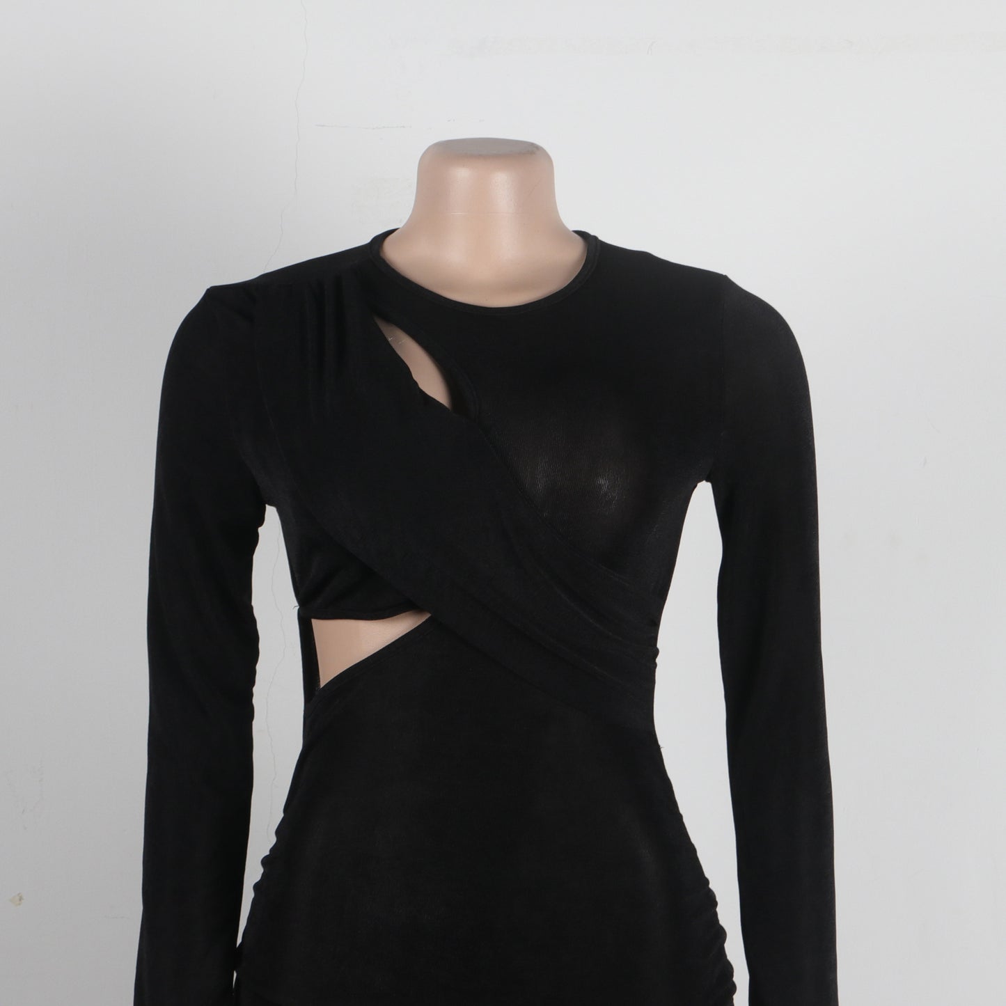 Women Wrap Cutout High Side Split Long Sleeve O-neck Maxi Dress.