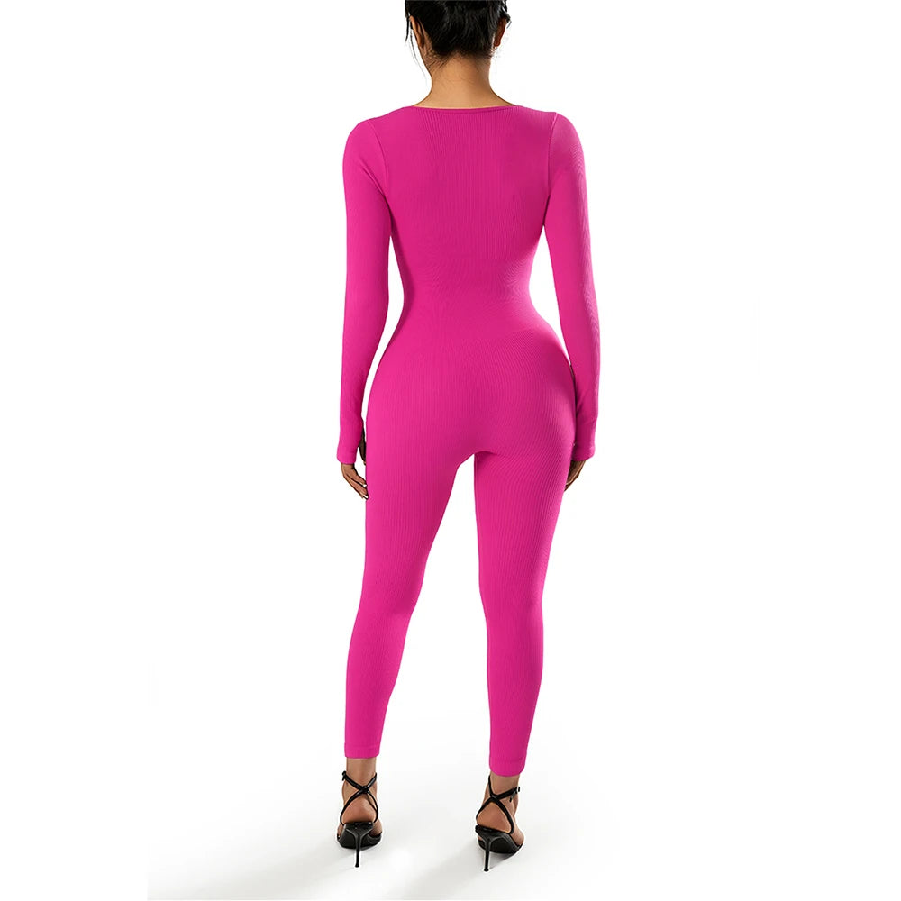 Women ‘s slim front Zipper Casual Brown Fitness Romper