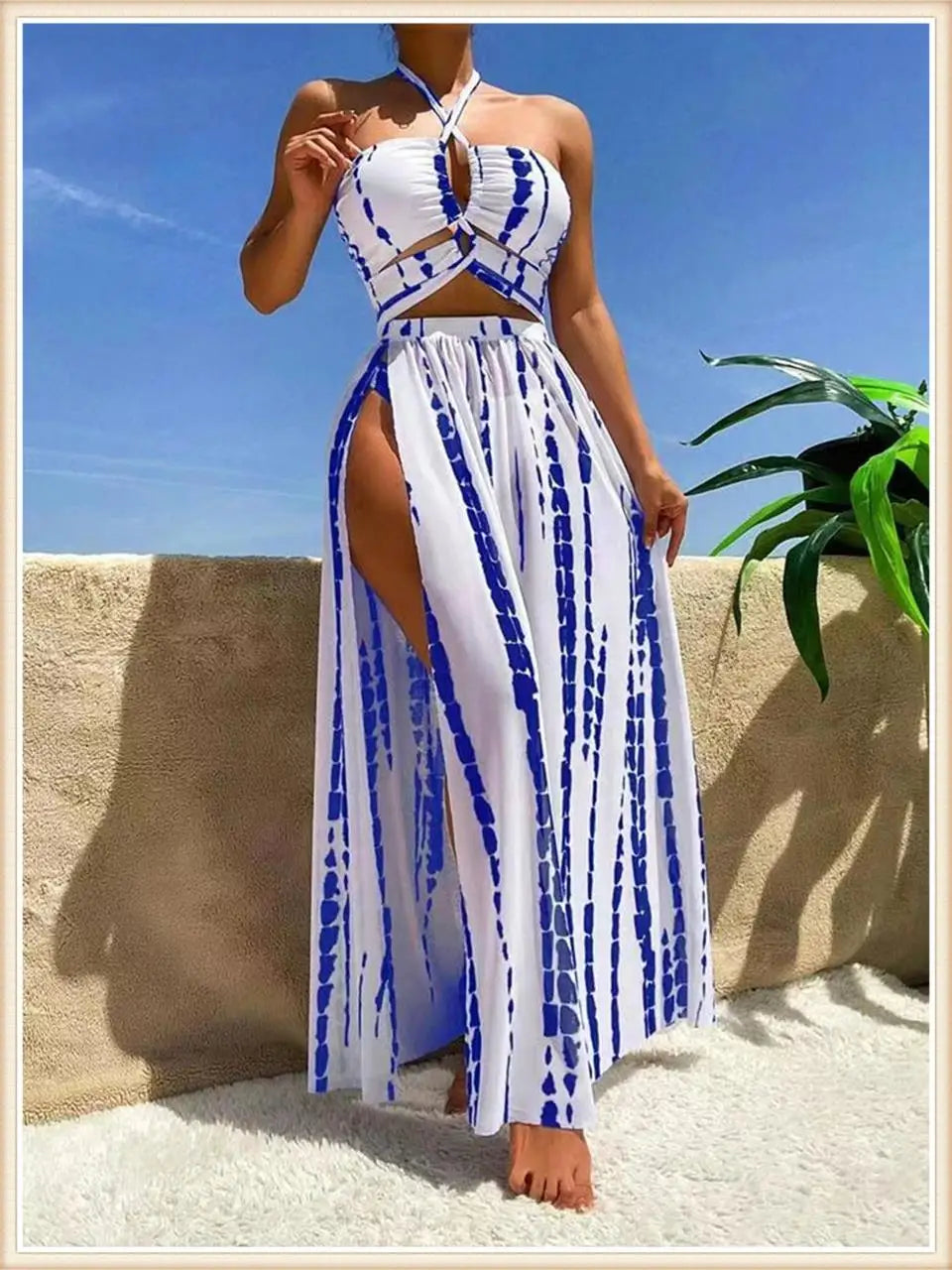 Women Sexy Halter Swimsuit & Cover Up Pants Swimwear