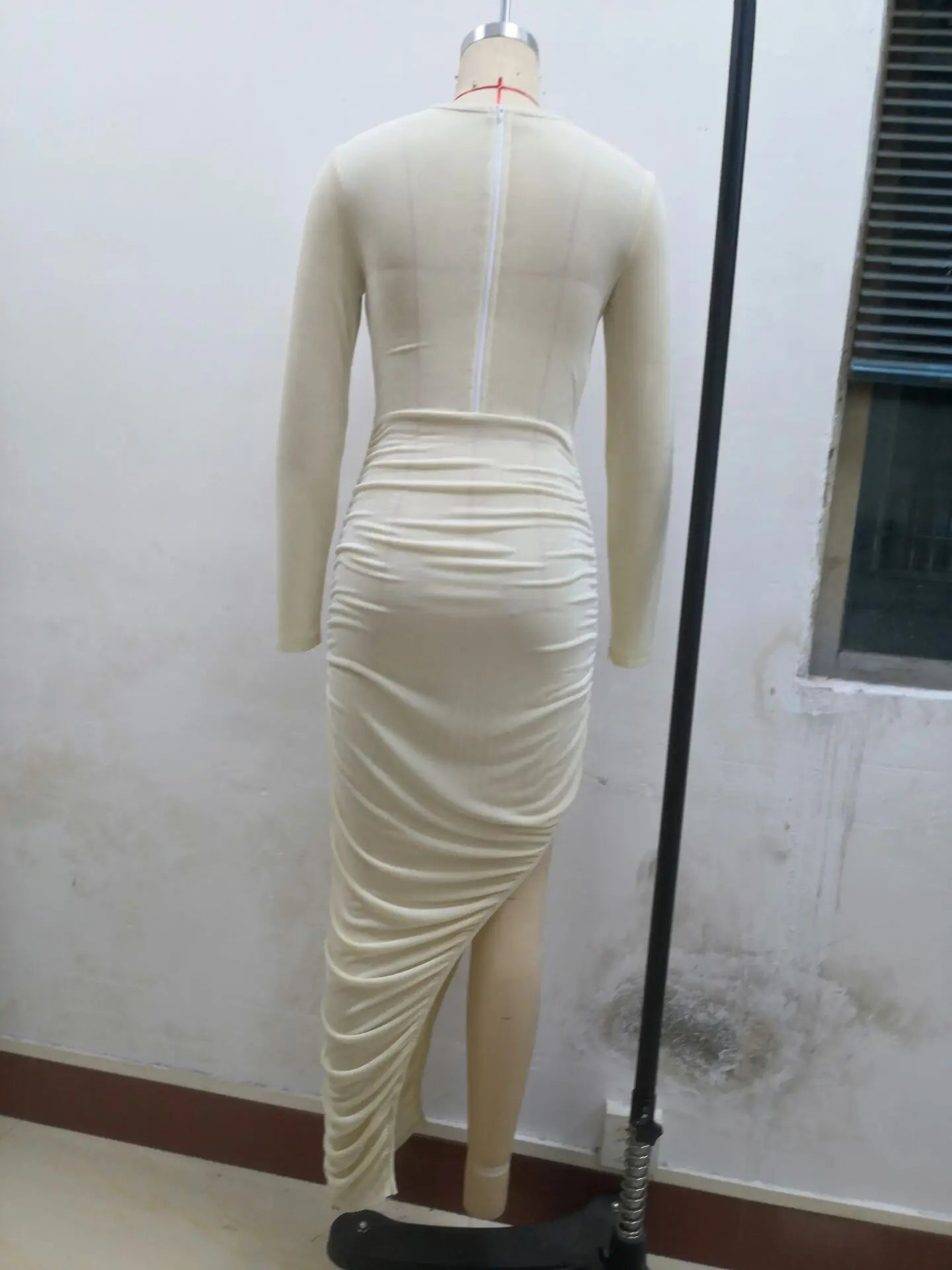 Women Wrap Cutout High Side Split Long Sleeve O-neck Maxi Dress.