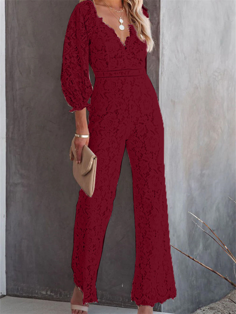 Elegant Women's Lace Wide Leg Pants Jumpsuits