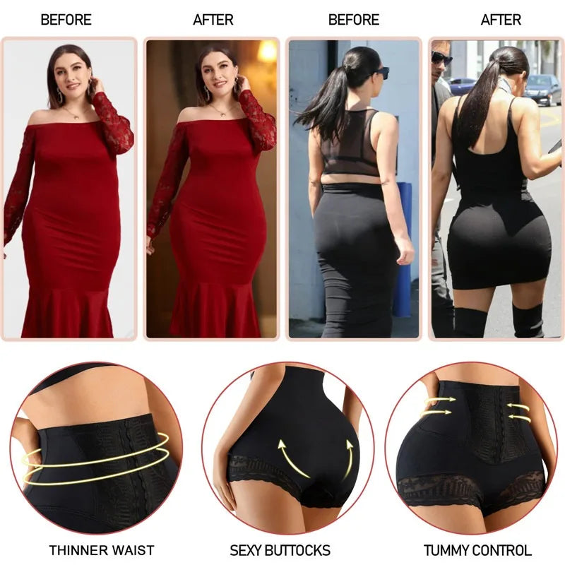 Women High Waist Control Seamless Lace Slimming Shapewear Panties