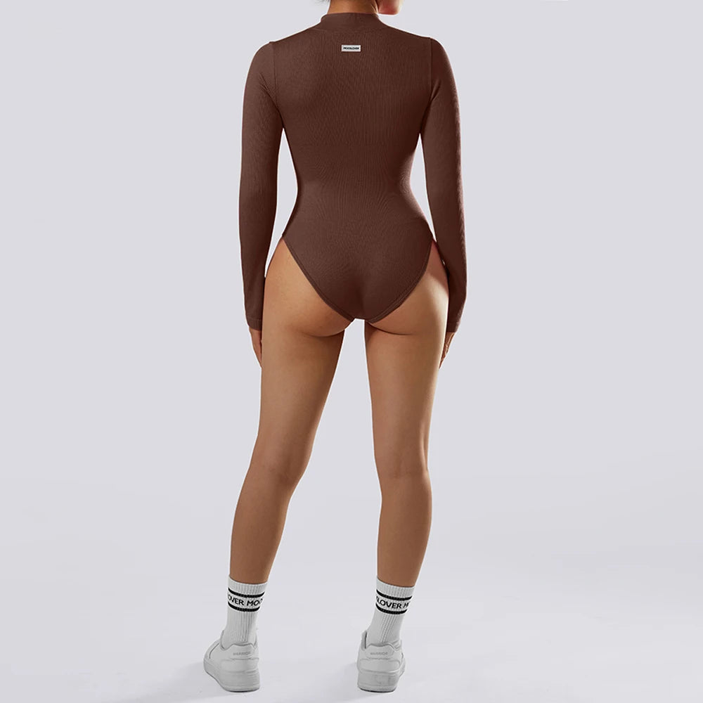 Women ‘s slim front Zipper Casual Brown Fitness Romper