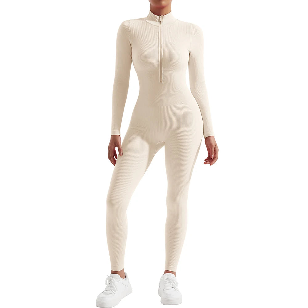 Women ‘s slim front Zipper Casual Brown Fitness Romper