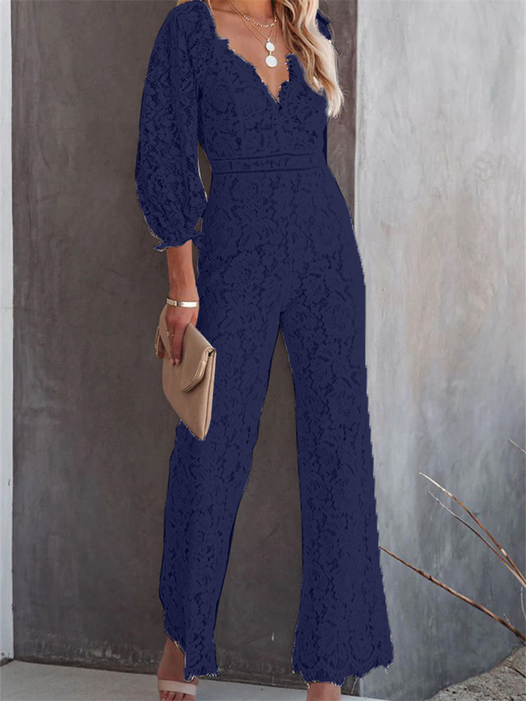 Elegant Women's Lace Wide Leg Pants Jumpsuits