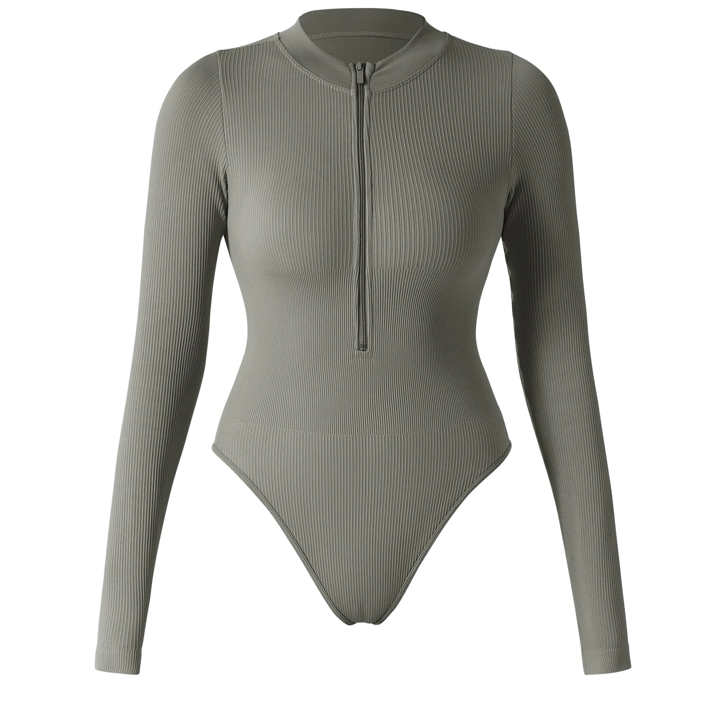 Women ‘s slim front Zipper Casual Brown Fitness Romper