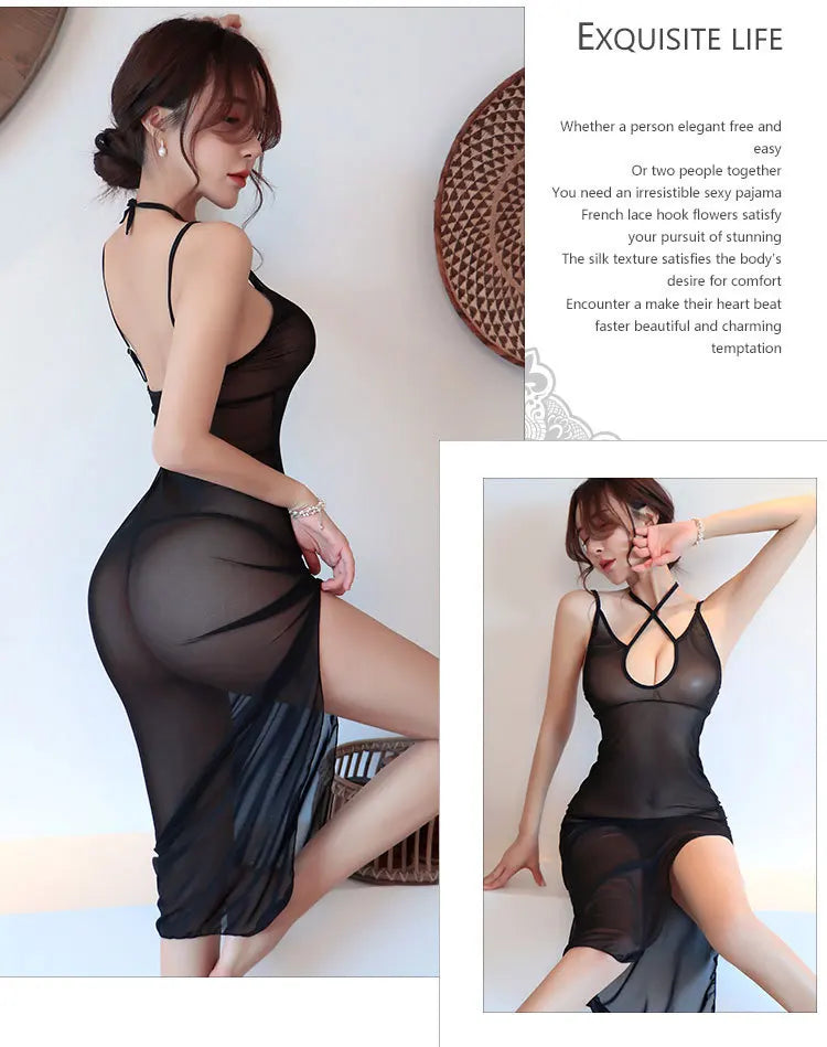 Thin Cute Long Sexy Perspective Nightclub Dress