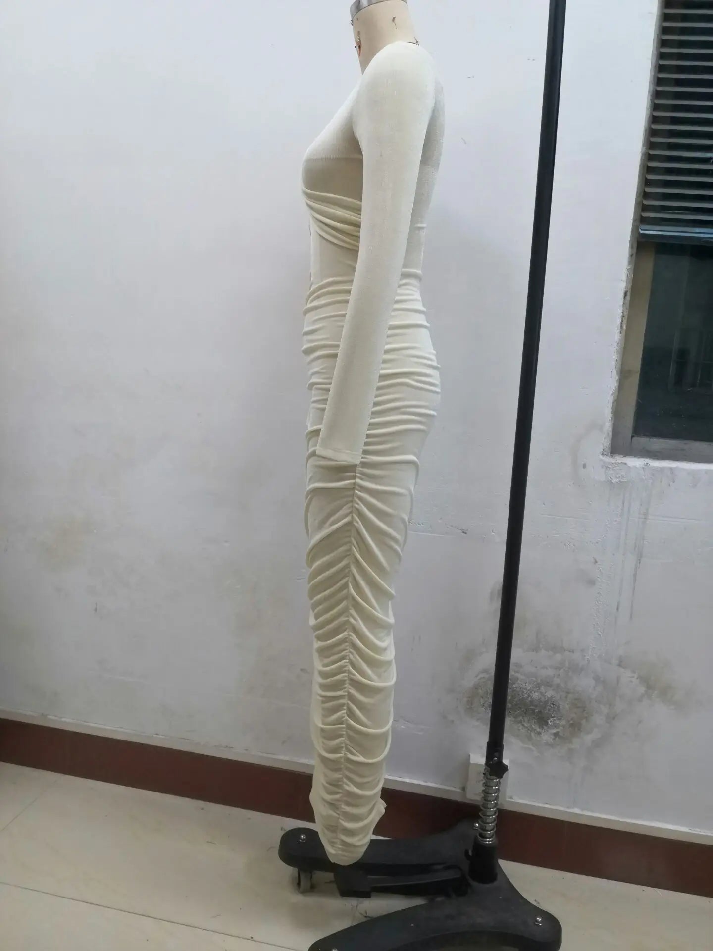 Women Wrap Cutout High Side Split Long Sleeve O-neck Maxi Dress.