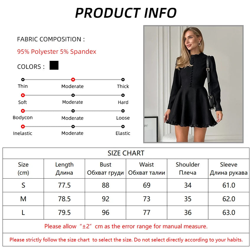 Sexy Black Elegant Lace Single-Breasted Mini Dress