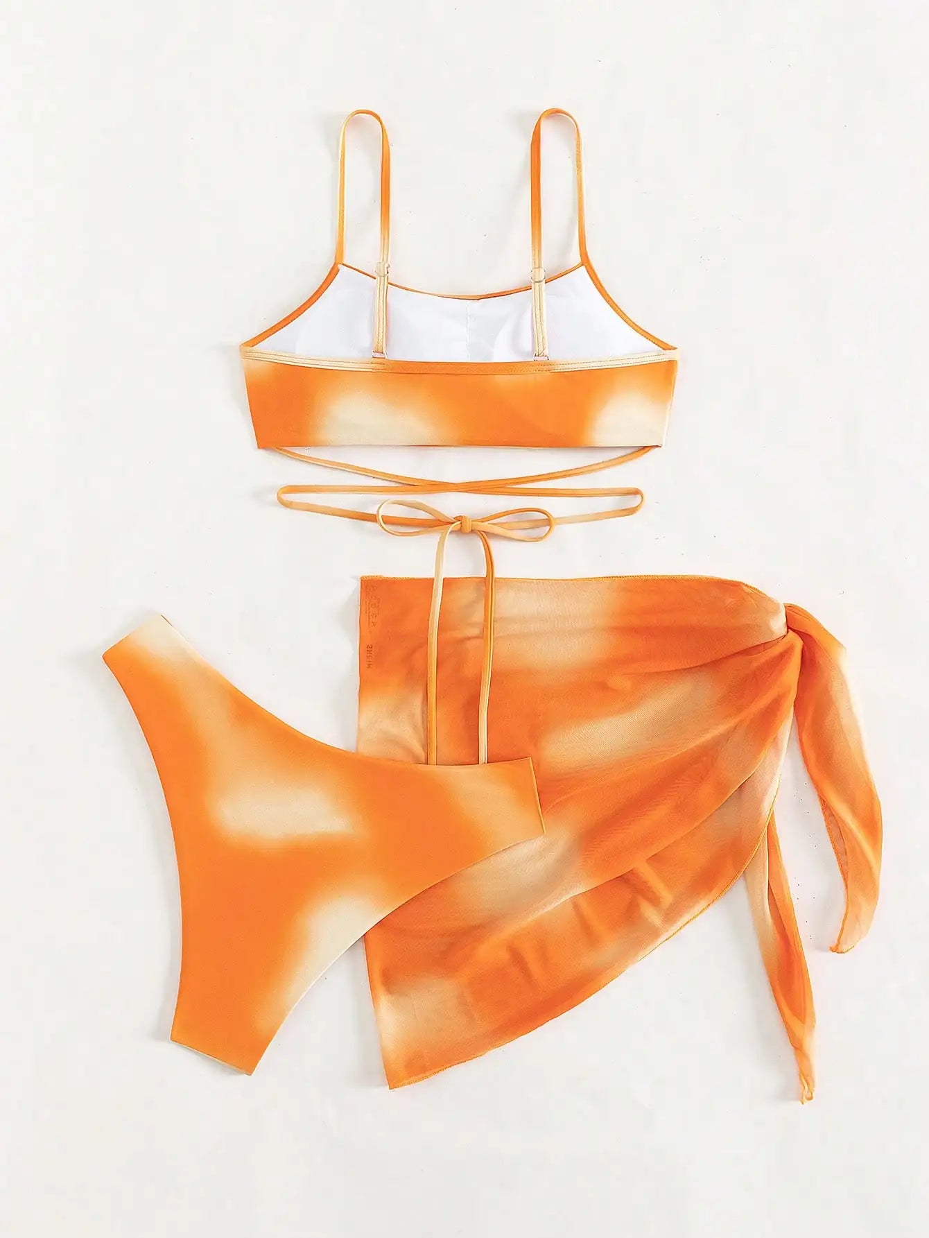 Sexy 3 Pieces Ombre Lace Up Bikini Swimsuit & Beach Skirt