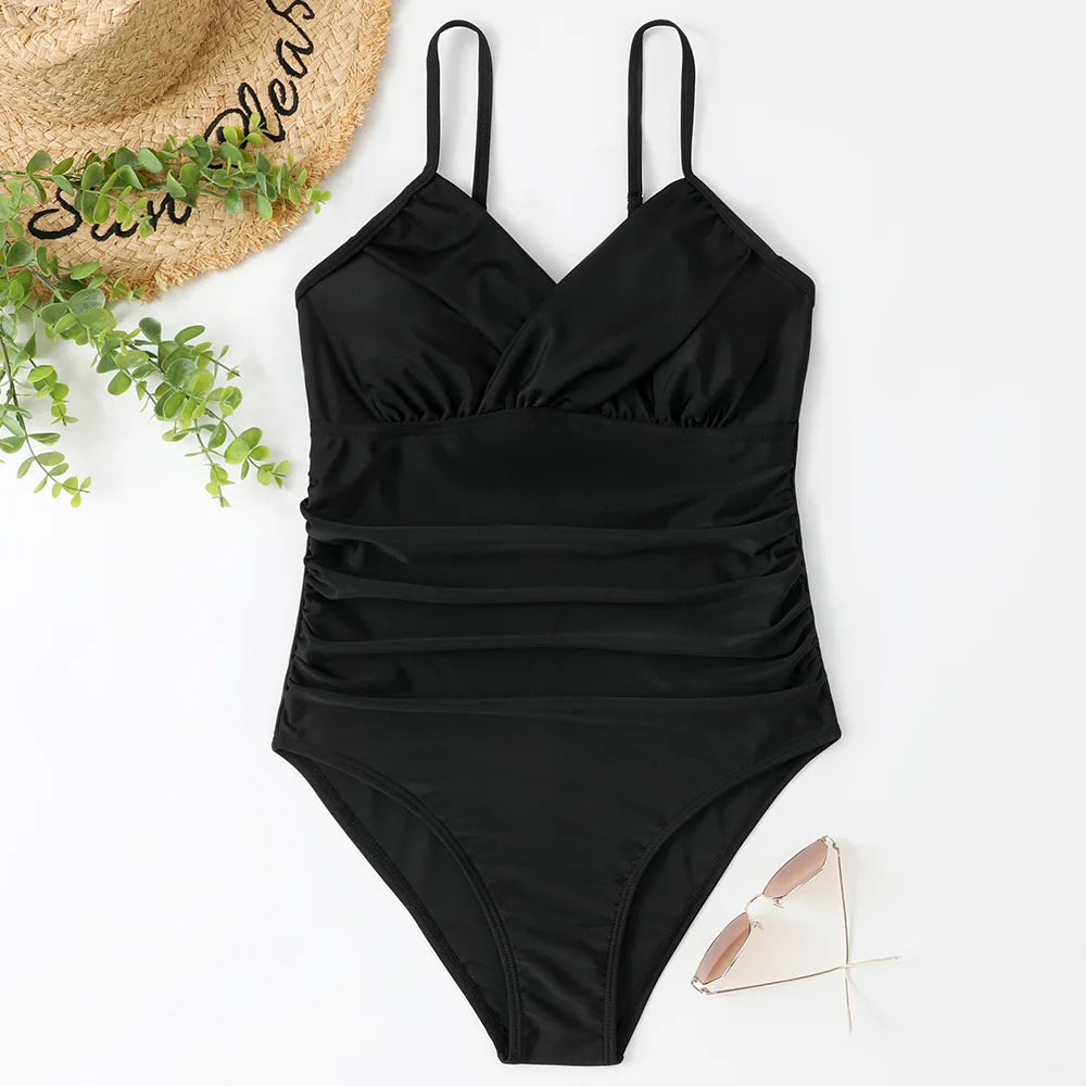 S - XXL Sexy Wrinkled One Piece Swimsuit Women