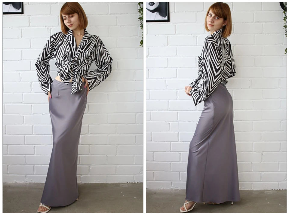 Elegant Satin Black Trumpet Skirt