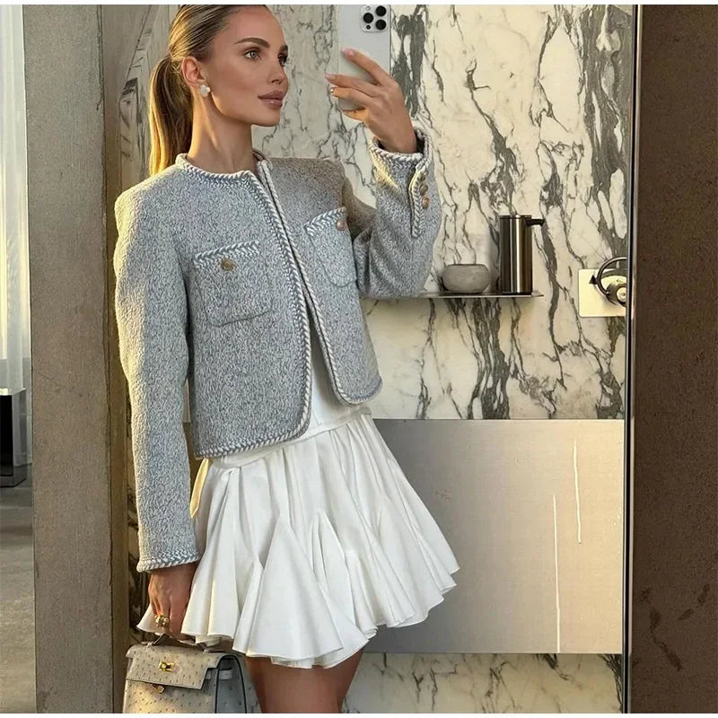 Elegant White Ruffled High Waist Mini Skirt For Women