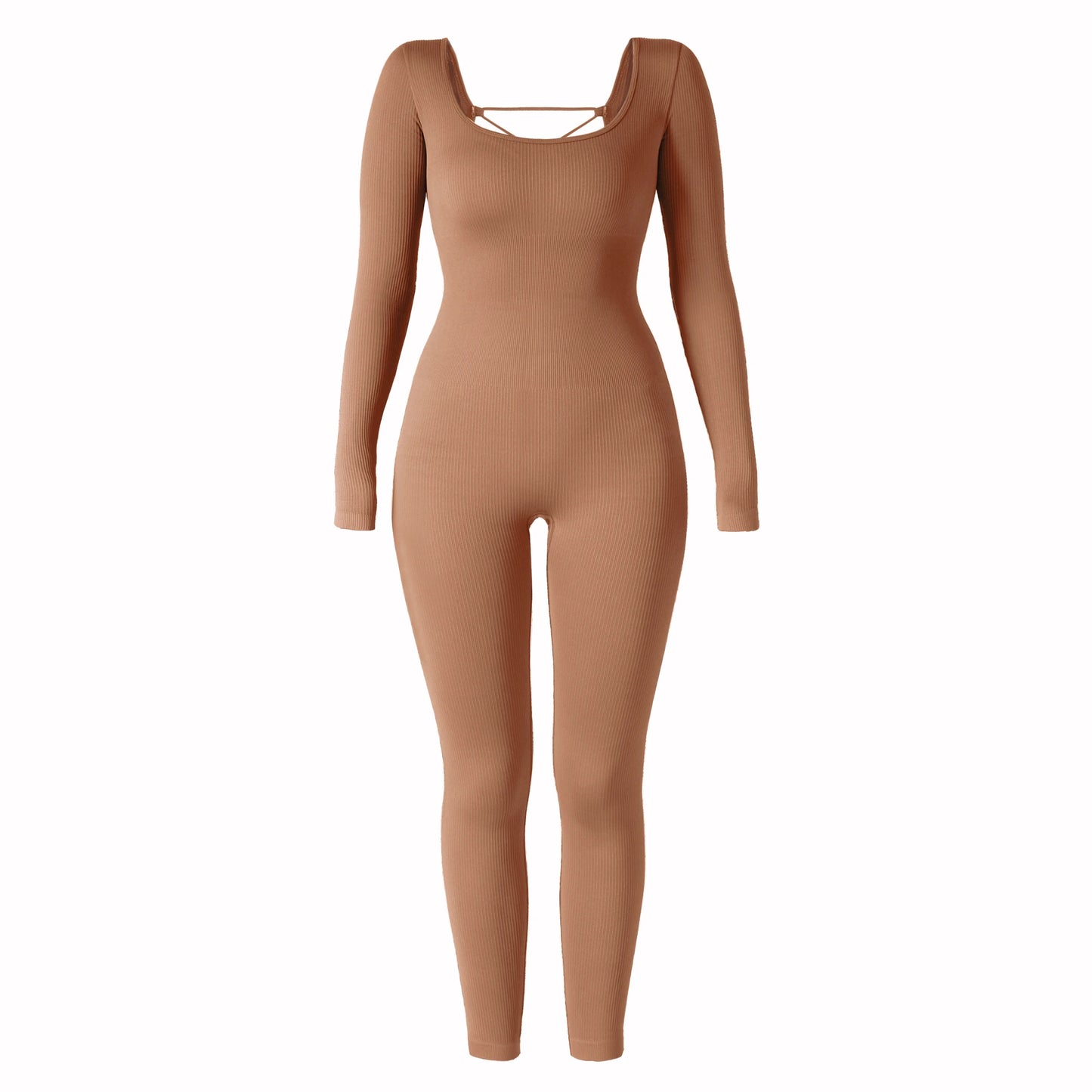Women ‘s slim front Zipper Casual Brown Fitness Romper