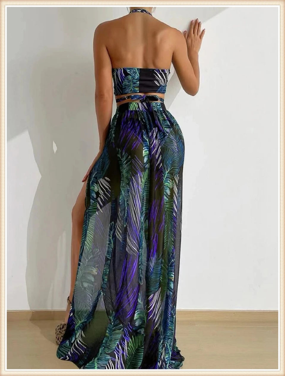 Women Sexy Halter Swimsuit & Cover Up Pants Swimwear