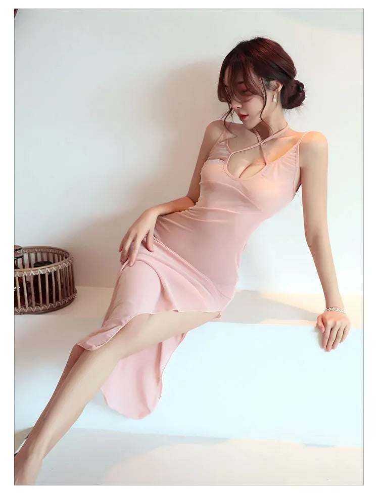 Thin Cute Long Sexy Perspective Nightclub Dress